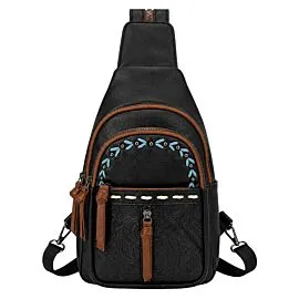 black floral design western cross body bag