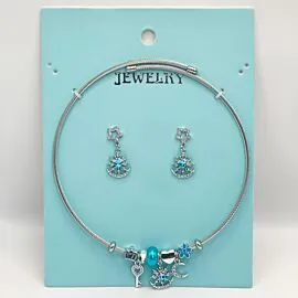 Stainless Steel Charm Necklace and Earrings Set - Ocean Blue Star