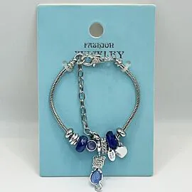 Adjustable Stainless Steel Charm Bracelet with Ocean Blue Droplet Design 