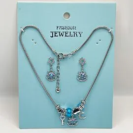 Adjustable Stainless Steel Charm Necklace and Earrings with Ocean Blue Star Design