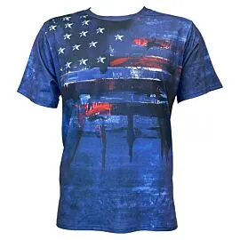 blue t shirt with usa flag vintage design print