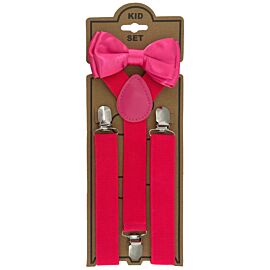 Wholesale Adjustable Bowtie Suspender Set for Kids - Elastic Y-Back Design with Strong Metal Clips - Hot Pink