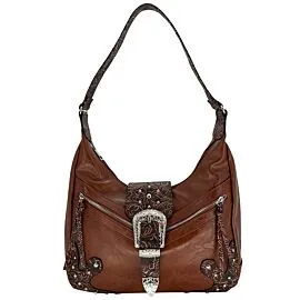 brown pu leather western style shoulder bags for women