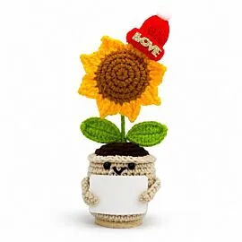 Christmas Sunflower Pot - Crochet Santa Hat Flower with Message Card