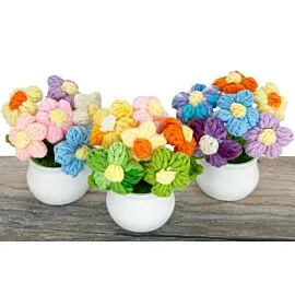 multicolor crochet puff flowers in pot