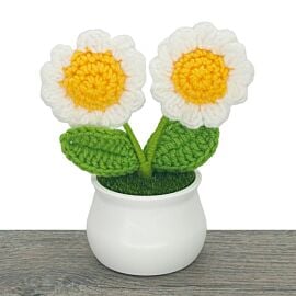 crochet 2 headed daisy flowers in pot
