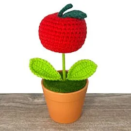 Juicy red crochet apple flower in vase