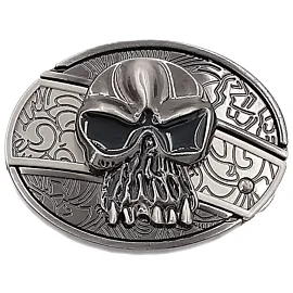 hidden knife belt buckle with crossed skull design