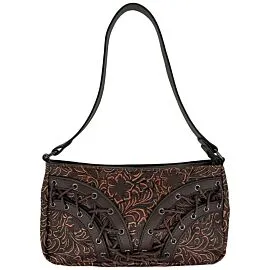 dark brown floral embossed western bags for ladies