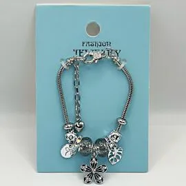 Adjustable Stainless Steel Charm Bracelet with 5 Petal Lucky Flower Design 