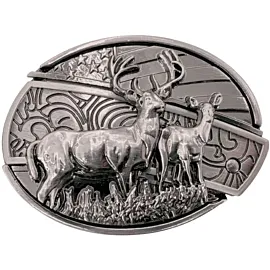 deer and usa flag design silver hidden knife belt buckle