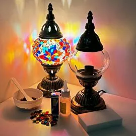 DIY Mosaic Lamp Set featuring Colorful Flower Pattern