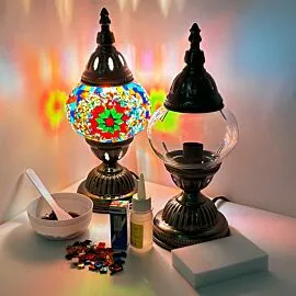 DIY Turkish Mosaic Lamp Set featuring Red Petal Flower Pattern
