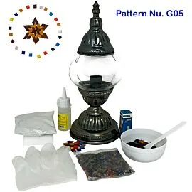 DIY Mosaic Lamp Set - Gold Brown Flower Pattern on Round Ball Table Lamp