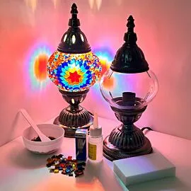 Turkish DIY Mosaic Lamp Set featuring Hot'n Cold Flower Pattern