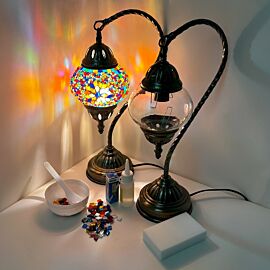 diy swan neck mosaic lamp and finished product - colorful flower design