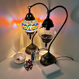 diy mosaic lamp with finished product image - rainbow road design