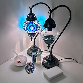  diy mosaic lamp and finished product - blue flower design 