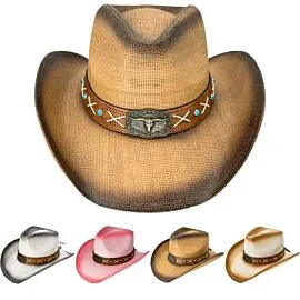 Wholesale Cowboy Hats - Bull Buckle with Turquoise Beads Band