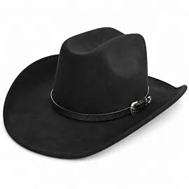 Dozen Wholesale Black Pinchfront Felt Cowboy Hats with Pebbled Black Leather Ranger Buckle Hatband