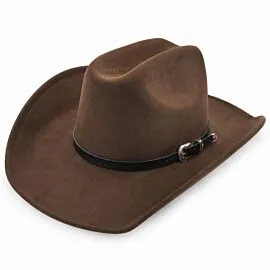 Dozen Wholesale Brown Pinchfront Felt Cowboy Hats with Pebbled Black Leather Ranger Buckle Hatband