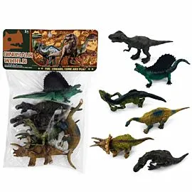 Dozen Wholesale Dinosaur Figures - T-Rex, Triceratops & Sail-Back | 6 Pc Prehistoric Playset