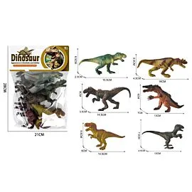 Dozen Wholesale Dinosaur Figures - Tyrannosaurus & Raptor | 6 Pc Prehistoric Party Favors