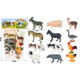 Dozen Wholesale Farm Animal Figures - Rooster, Donkey & Goat | 12 Pc Barnyard Set