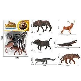 Dozen Wholesale Forest Wildlife Figures - Deer, Boar & Crocodile | 6 Pc Realistic Playset