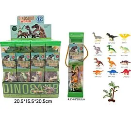Dozen Wholesale Mini Dinosaur Figures in Carry Tube - 12 Pc Sensory Bin Toys