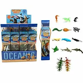 Dozen Wholesale Mini Ocean Animal Figures in Carry Tube - 12 Pc Sea Life Toys