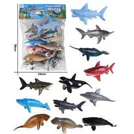 Dozen Wholesale Ocean Animal Figures - Sharks & Whales | 12 Pc Sea Life Playset