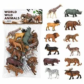 Dozen Wholesale World Wild Animal Figures - Lion, Tiger & Giraffe | 12 Pc Deluxe Playset