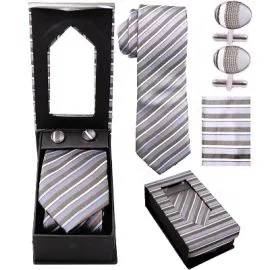 Grey Striped Tie Set Wholesale-4