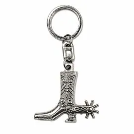 Engraved Cowboy Boot Keychain - Antiqued Silver-Tone Spur Western Charm