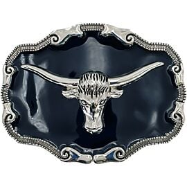 Mens Belt Buckles - Longhorn Bull Design on Black