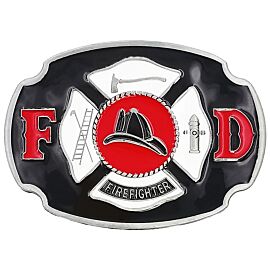 Fire Department Belt Buckle - Black, Red, & White