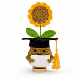 Graduation Sunflower Pot - Crochet Sunflower with Grad Cap