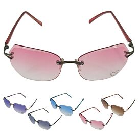 wholesale sunglass selection with rimless and heart glitter design