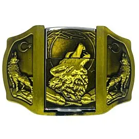 lighter belt buckle with alpha wolf design