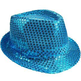 Sparkling turquoise blue sequin party trilby fedora hats at wholesale prices