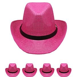 Wholesale Pink Color Paper Straw Cowboy Hat-1