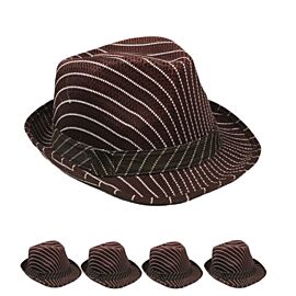 White Pinstripes Brown Trilby Fedora Hat in wholesale