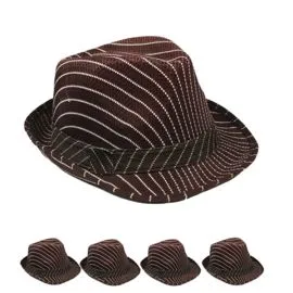 Wholesale White Pinstripes Brown Adult Trilby Fedora Hat-1