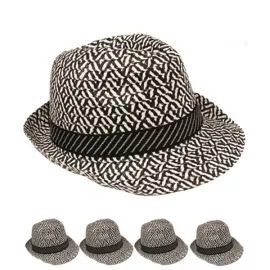 Wholesale Black & White Retro Checker Adult Trilby Fedora Hat-1