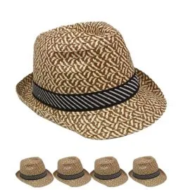 Bulk Brown Retro Checker Trilby Fedora Hat with Sweatband-1