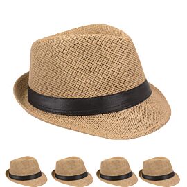 Classic Tan Color Toyo Straw Trilby Fedora Hat in Wholesale