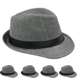 Wholesale Classic Gray Toyo Straw Trilby Fedora Hat with Black Strip Band-1