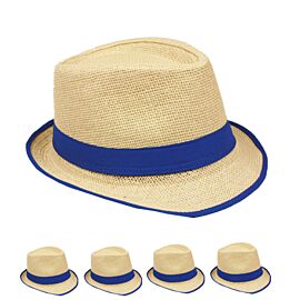 Brown Trilby Straw Fedora Hat with Blue Strip Band in Wholesale