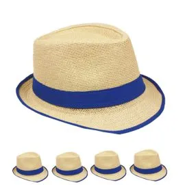 Wholesale Brown Straw Trilby Fedora Hat with Blue Strip Band-1